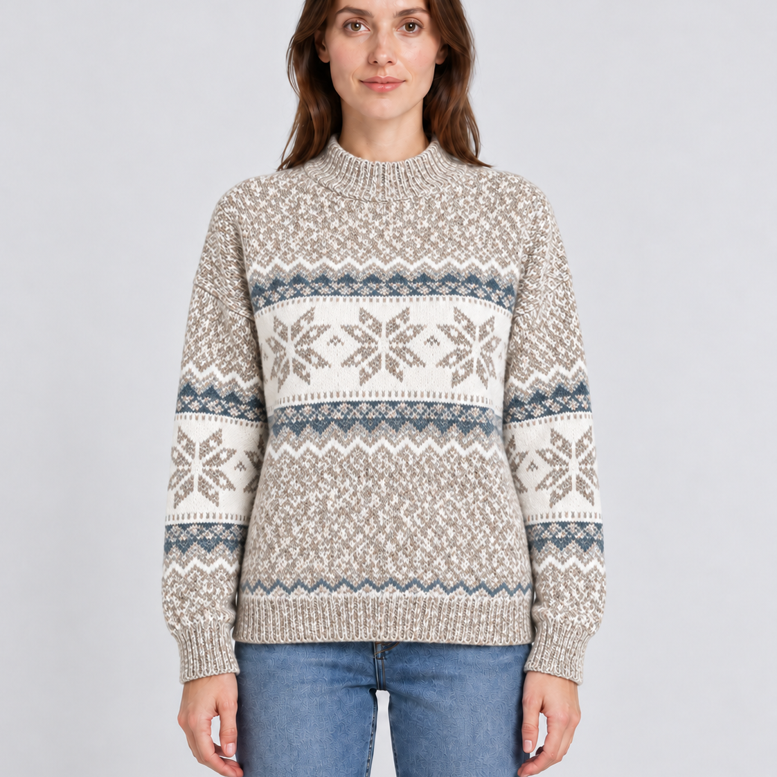 Snowflake-Band Christmas Jumper For Women
