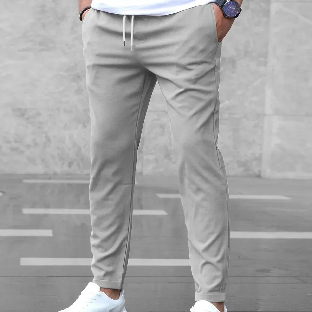 HARRINGTON OXFORD | MEN EVERYDAY SLIM FIT TROUSERS DRAWSTRING WAIST