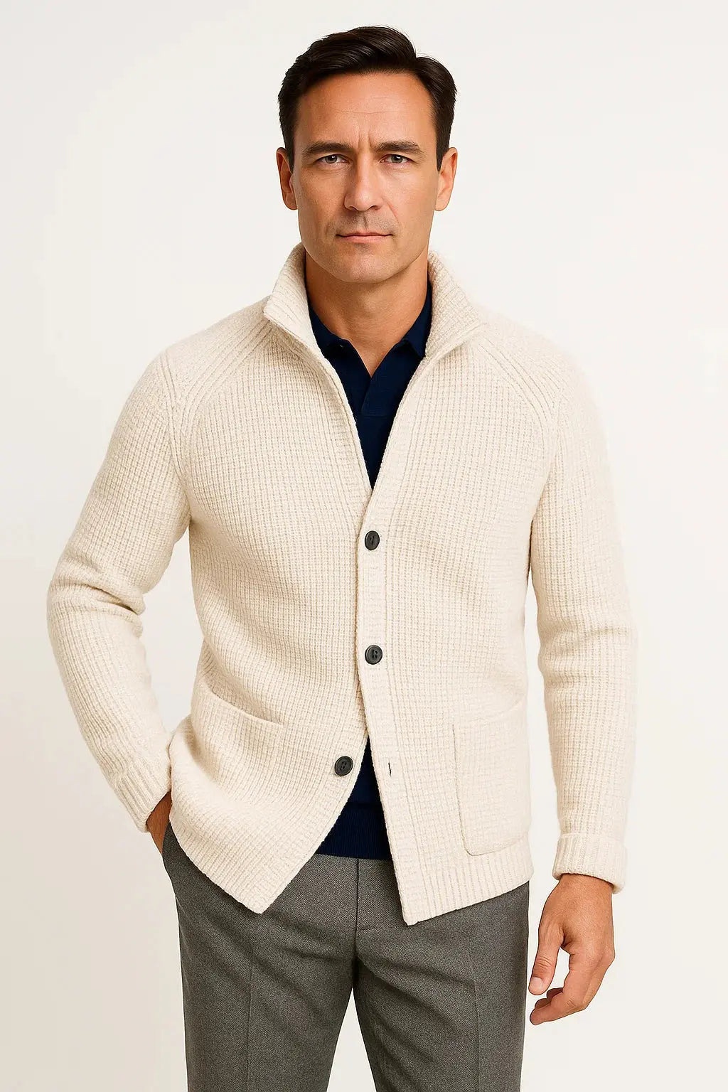 Harrington Oxford | Men's Cardigan Wool Knit Buttoned Casual Comfortable Fit Harrington Oxford