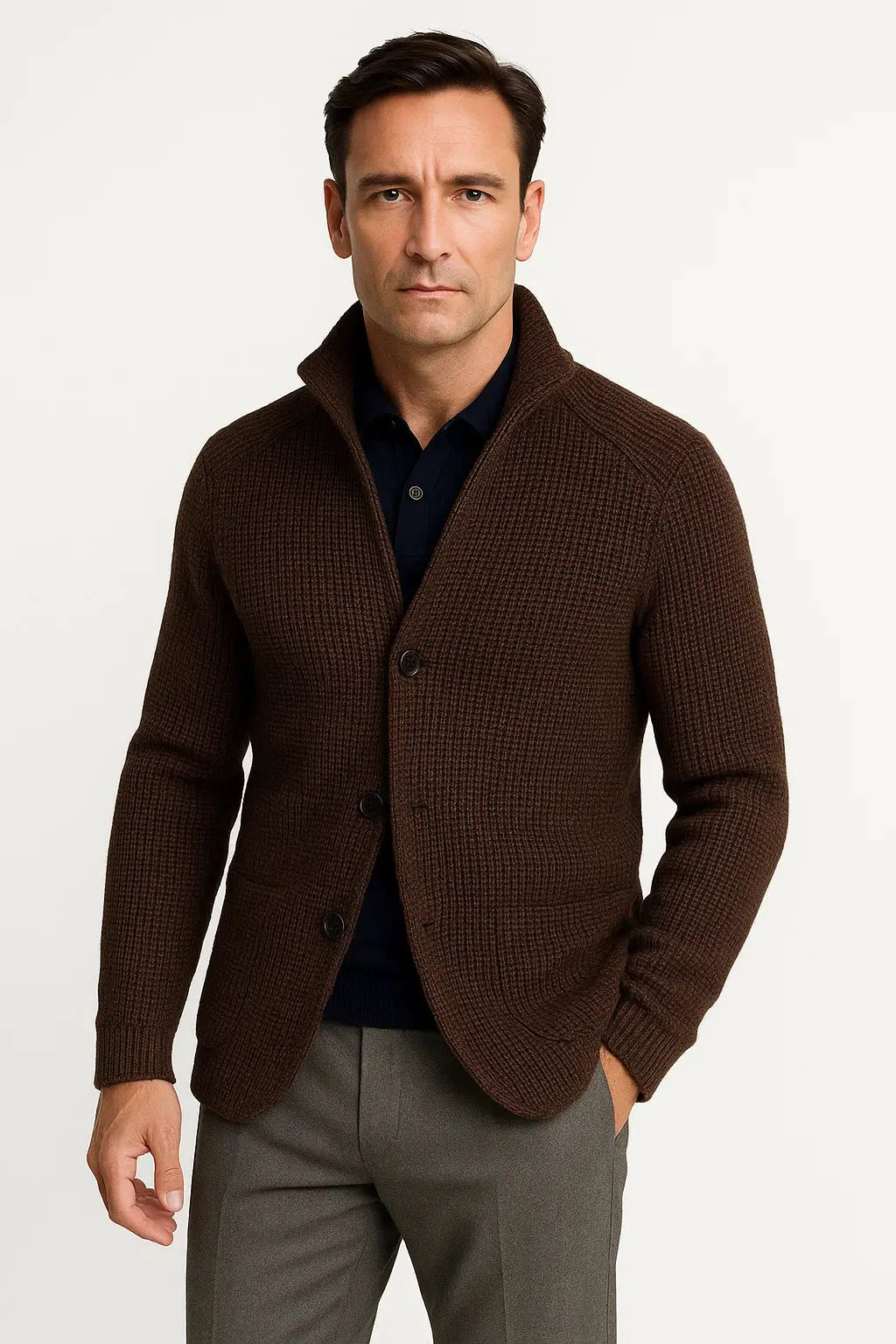 Harrington Oxford | Men's Cardigan Wool Knit Buttoned Casual Comfortable Fit Harrington Oxford