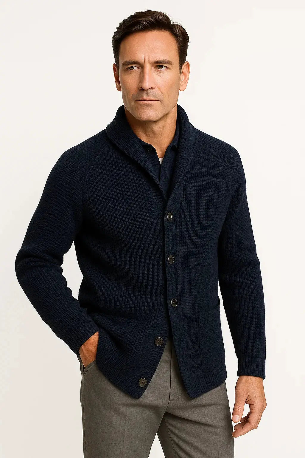 Harrington Oxford | Men's Cardigan Wool Knit Buttoned Casual Comfortable Fit Harrington Oxford