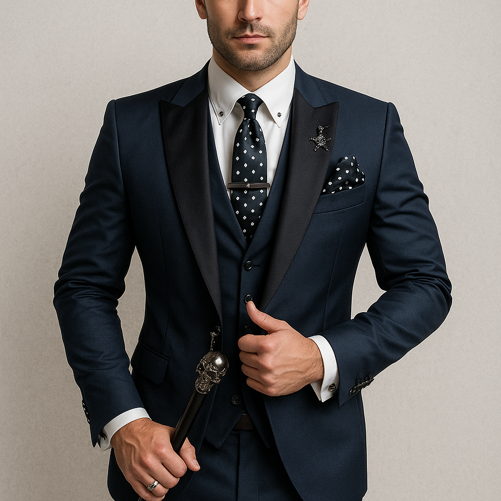 Harrington Oxford | Men formal three-piece suit black peak lapels