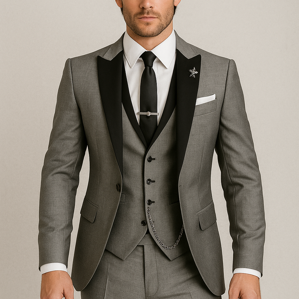 Harrington Oxford | Men formal three-piece suit black peak lapels