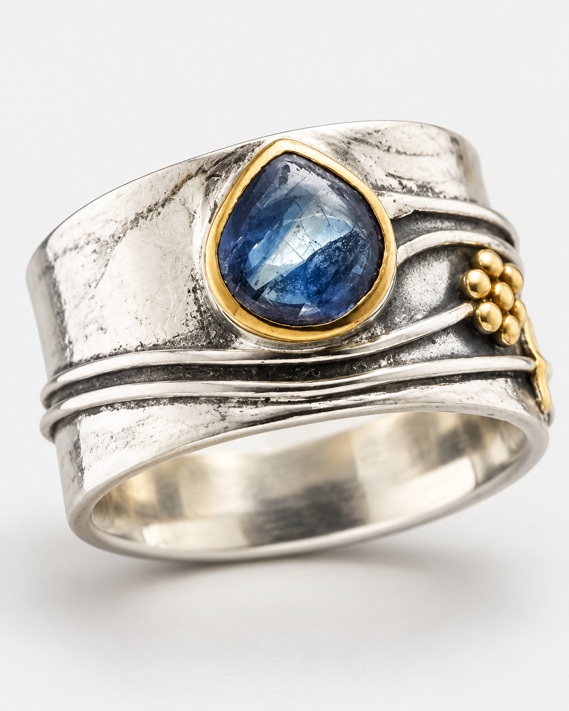 Boho Blue-Accent Two-Tone Ring