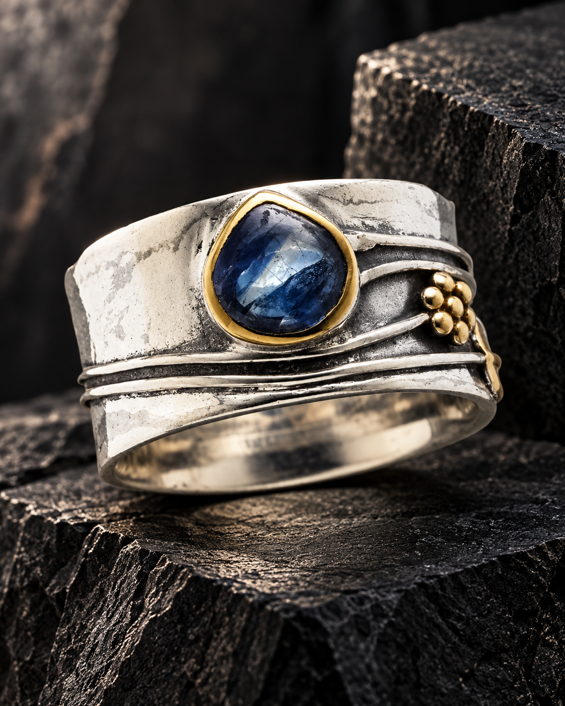 Boho Blue-Accent Two-Tone Ring