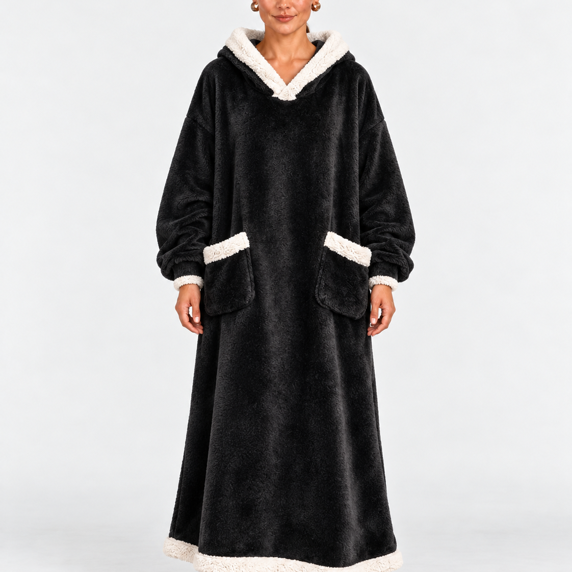 Long Plush Hooded Bathrobe For Women
