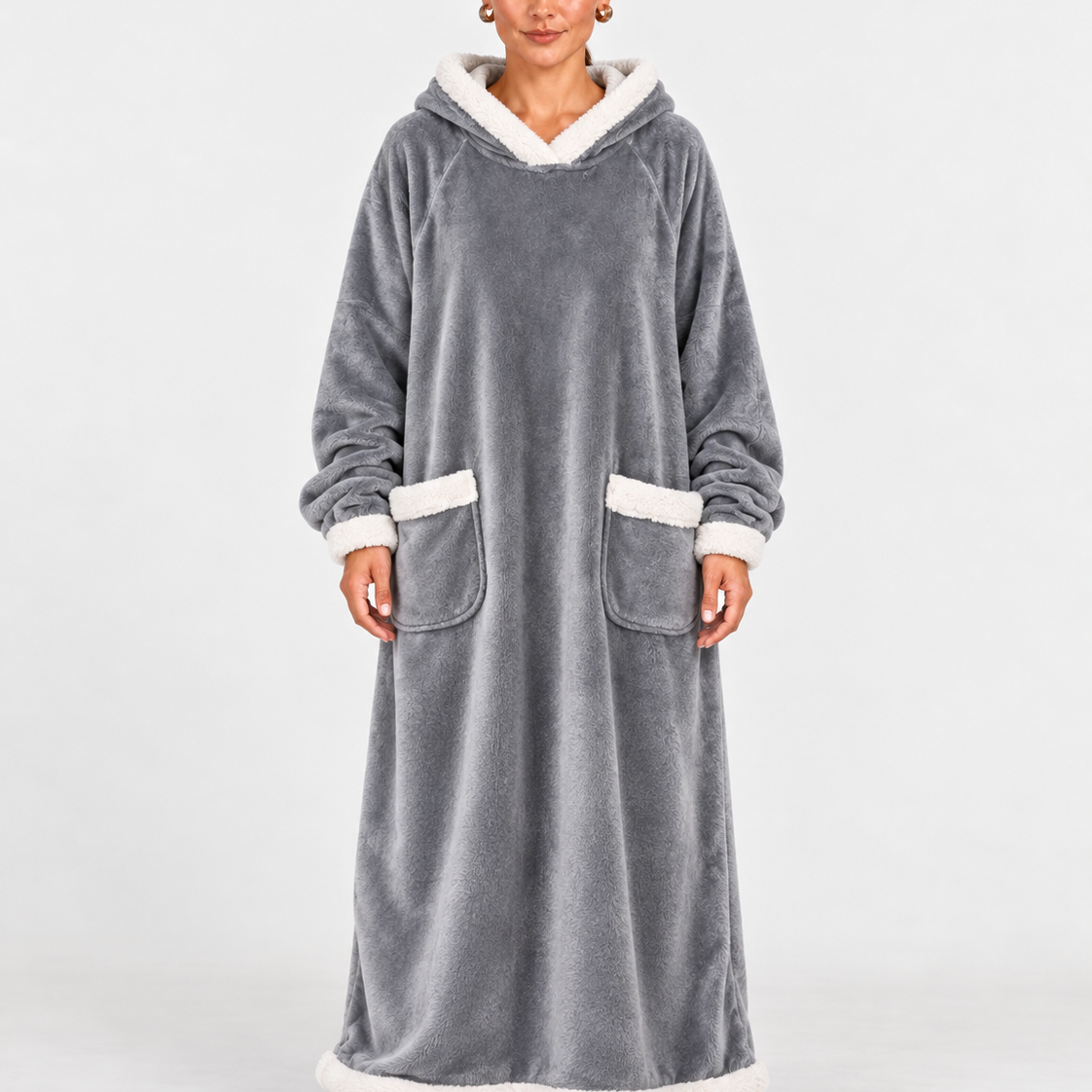 Long Plush Hooded Bathrobe For Women