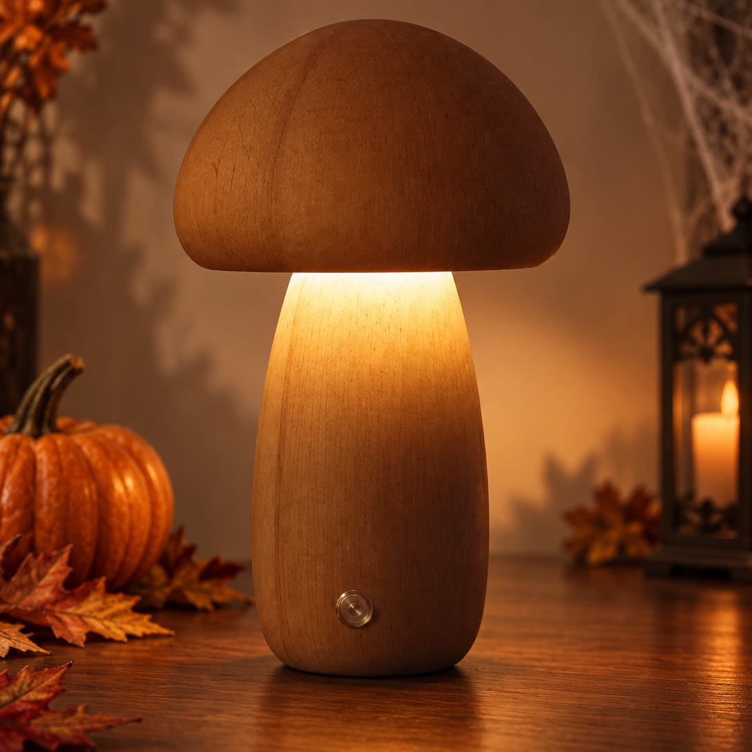 Halloween Wooden Mushroom Table Lamp
