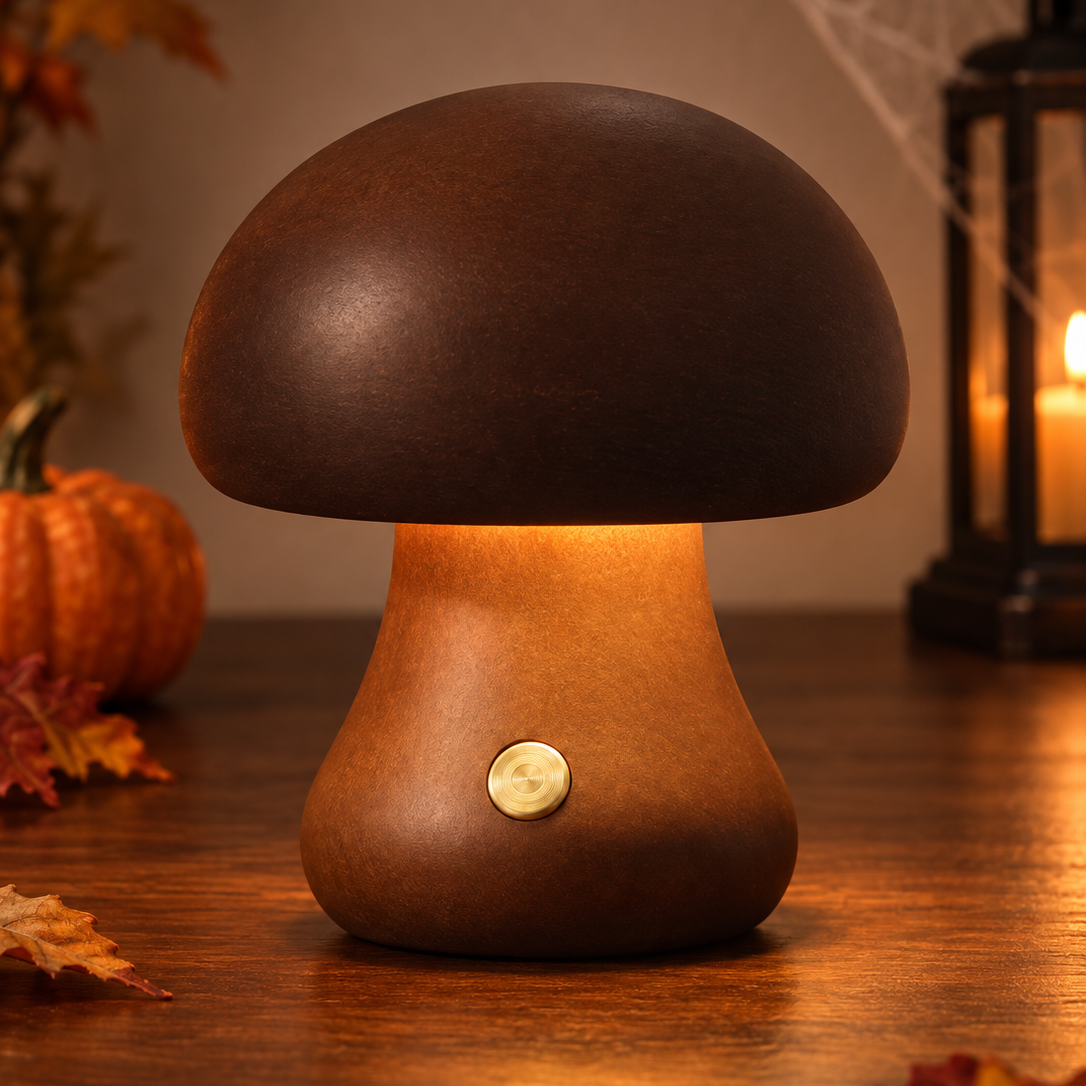 Halloween Wooden Mushroom Table Lamp