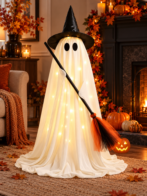 Halloween Ghost Witch Decoration With Broom