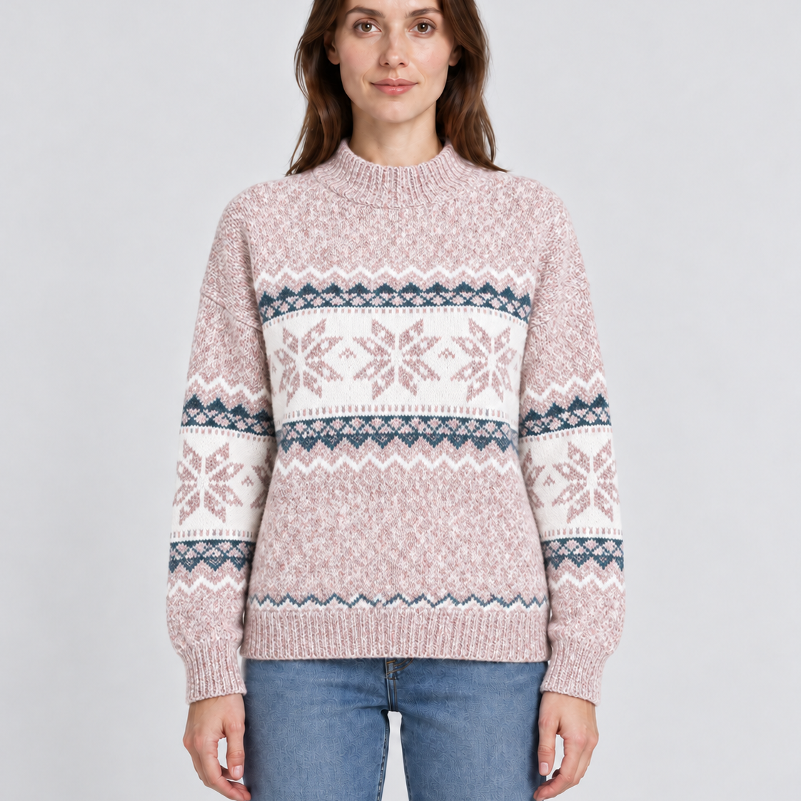 Snowflake-Band Christmas Jumper For Women