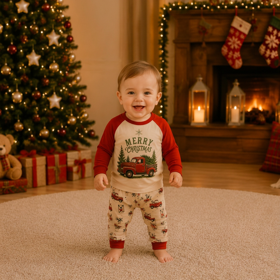 Vintage Christmas Truck Matching Family Pyjama Set