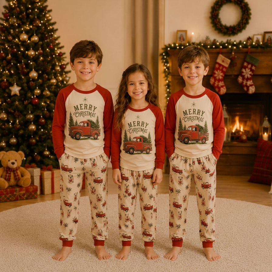 Vintage Christmas Truck Matching Family Pyjama Set