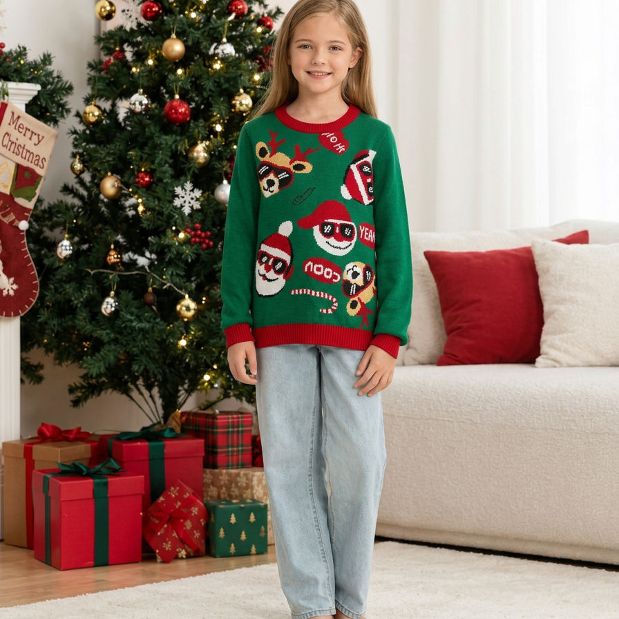 Jolly Santa & Reindeer Matching Family Christmas Jumpers