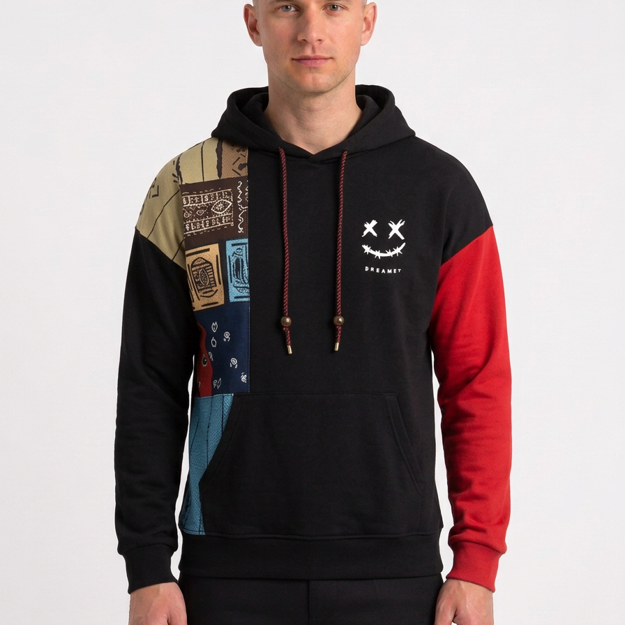Contrast Colour-Block Hoodie For Men