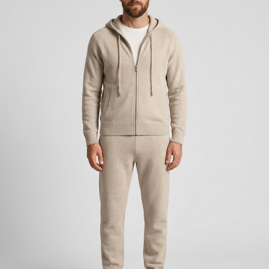 Fleece Zip Hoodie Tracksuit Set For Men