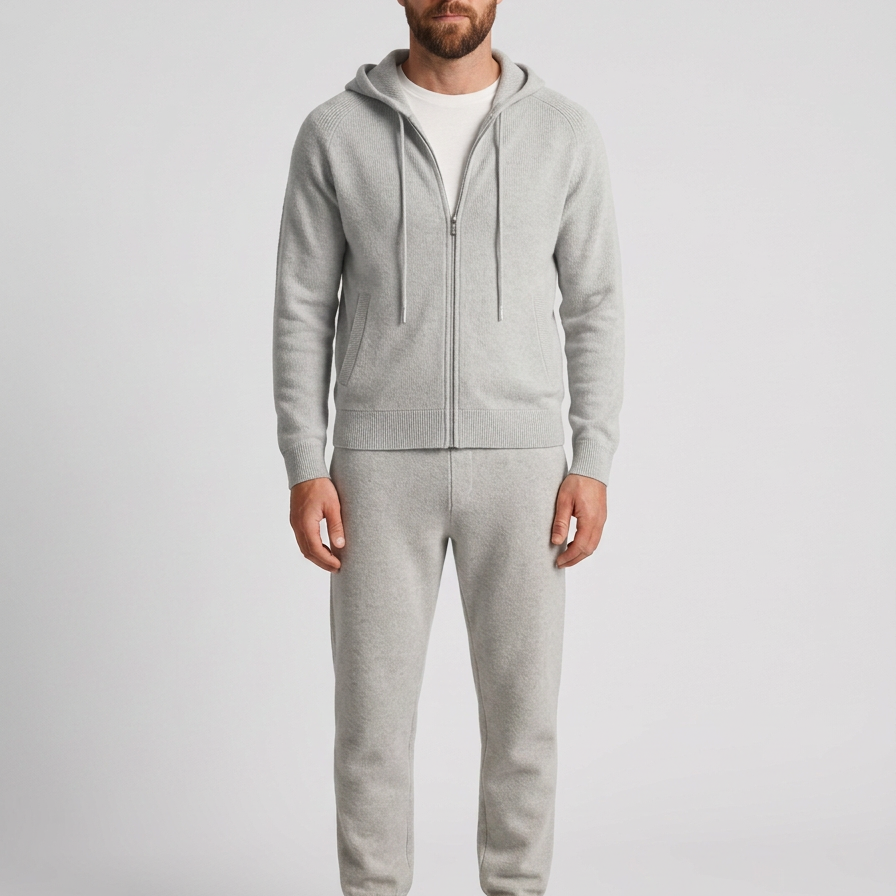 Fleece Zip Hoodie Tracksuit Set For Men