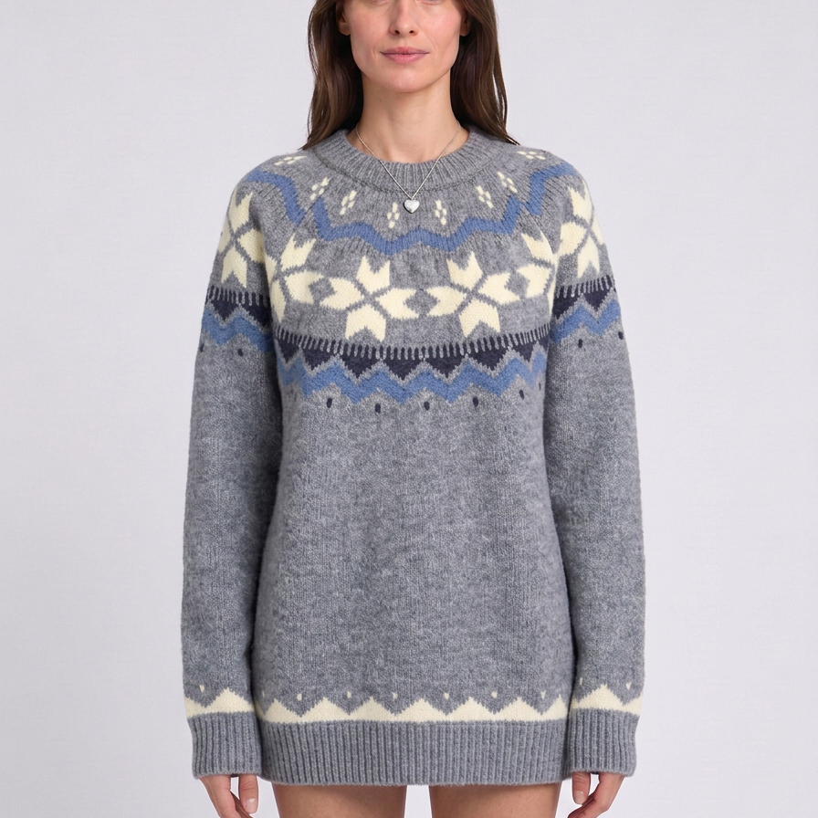 Vintage Fair Isle Crew-Neck Christmas Jumper For Women