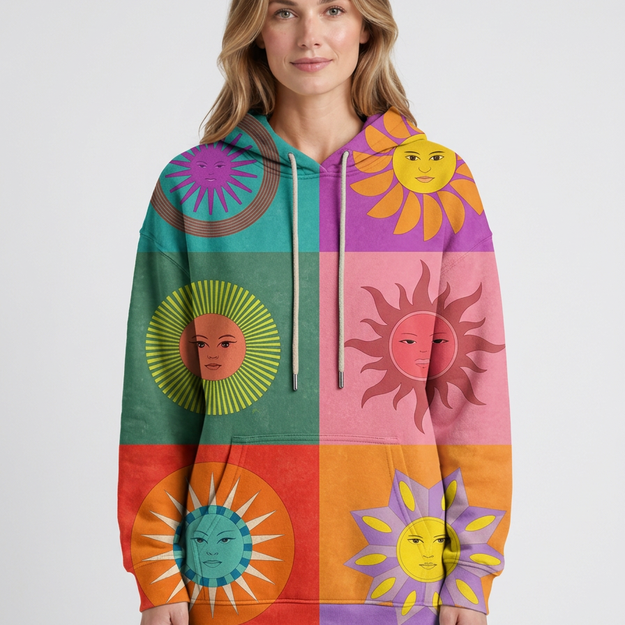 Bohemian Multicolour Patchwork Hoodie For Women
