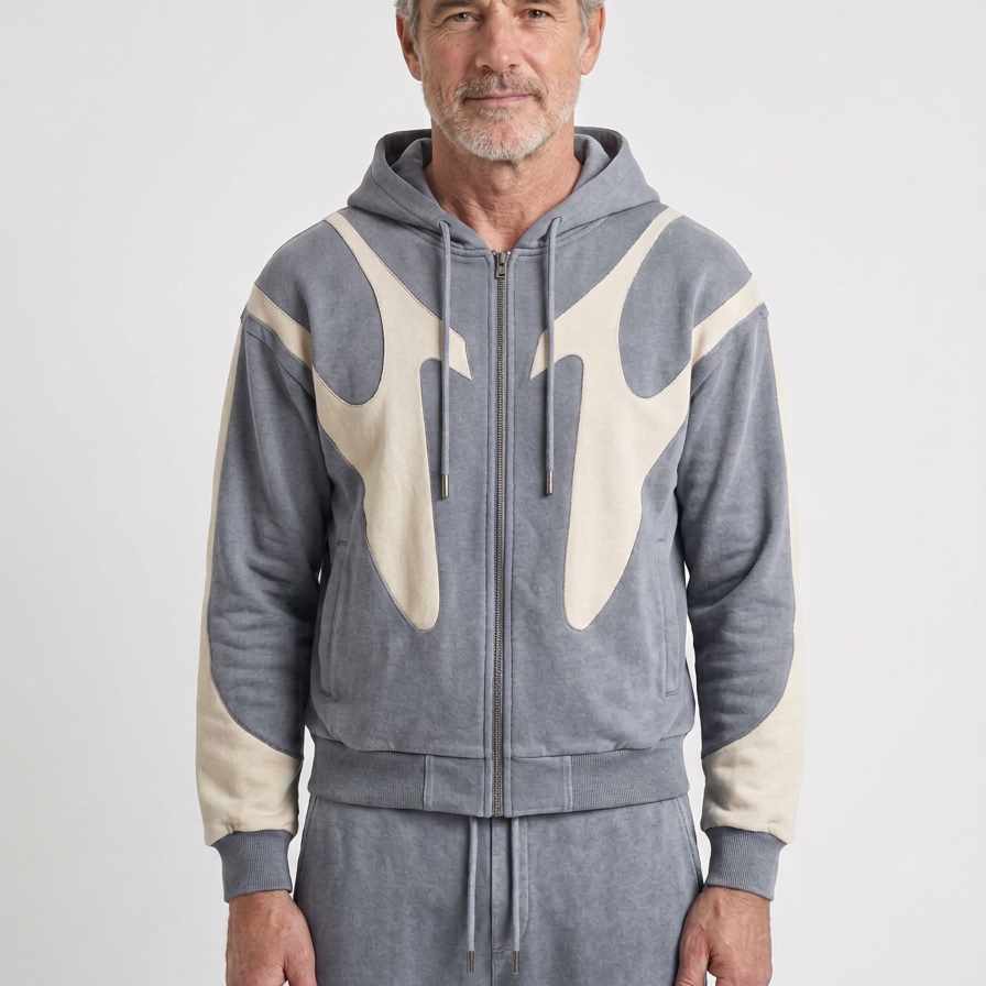 Contrast Panel Full-Zip Hoodie For Men