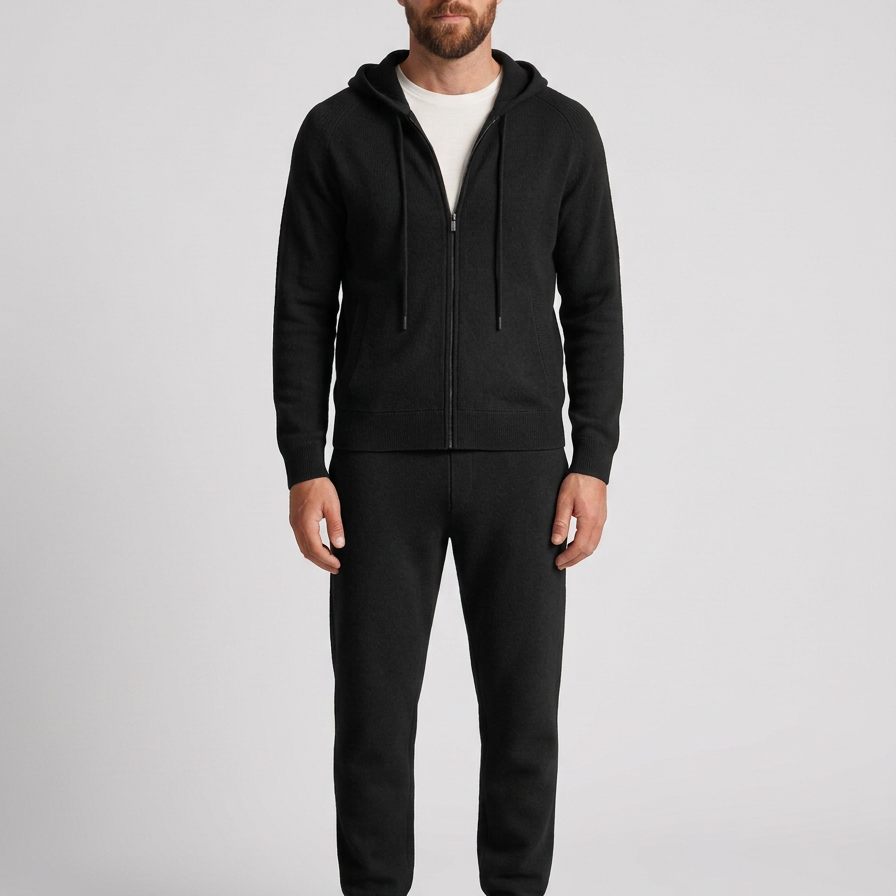 Fleece Zip Hoodie Tracksuit Set For Men