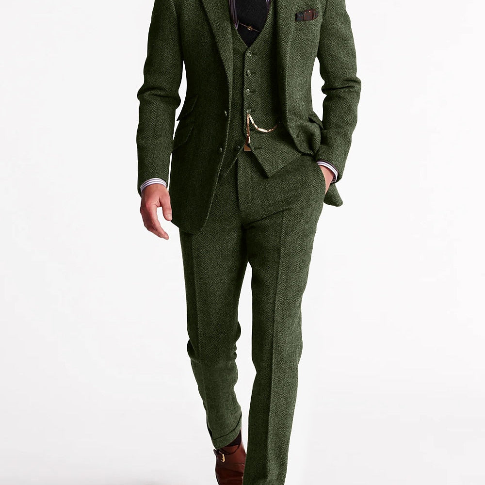 Harrington Oxford | Men formal three-piece suit pocket watch chain tweed