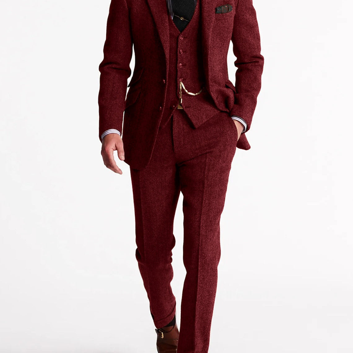 Harrington Oxford | Men formal three-piece suit pocket watch chain tweed