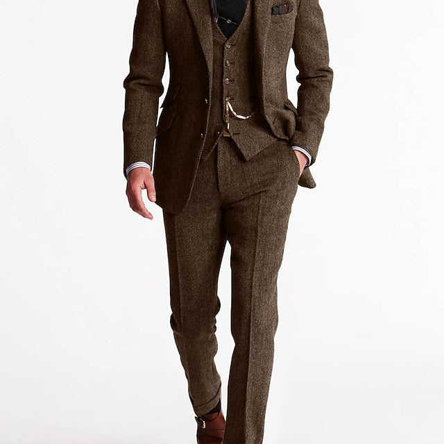 Harrington Oxford | Men formal three-piece suit pocket watch chain tweed