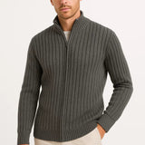 Men's Cardigan Grey Ribbed Knit Lightweight Casual and Formal Design for Men