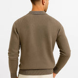 Men's Polo Sweater Cotton Blend Classic Knit Pullover with Structured Collar