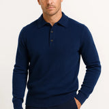 Men's Polo Sweater Merino Wool Long Sleeve Classic Knit