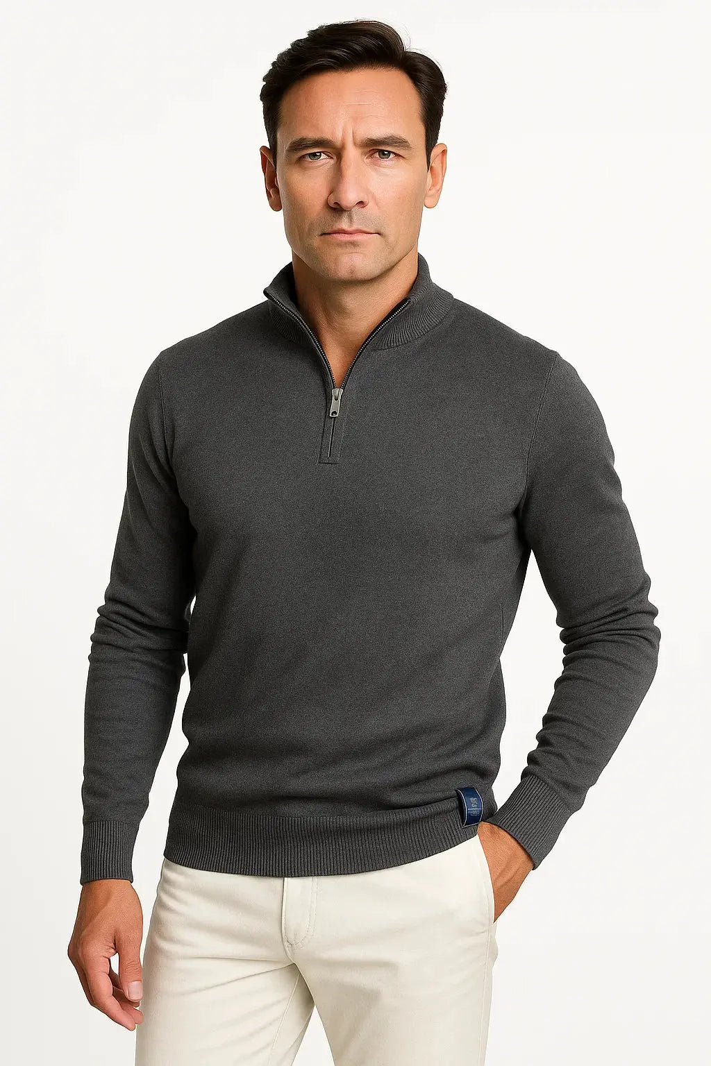 Harrington Oxford | Men's Quarter Zip Sweater Cotton Blend Classic Fit Minimalist Design Harrington Oxford