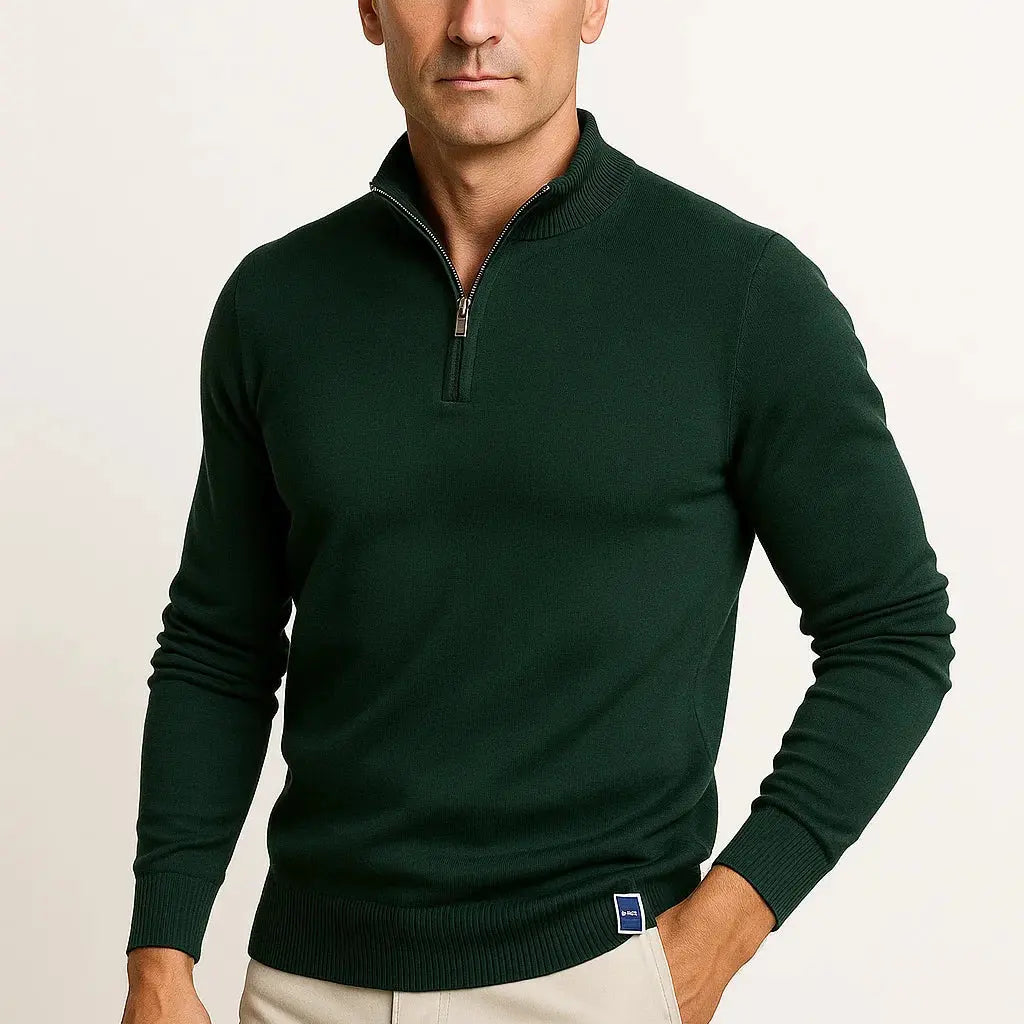 Harrington Oxford | Men's Quarter Zip Sweater Cotton Blend Classic Fit Minimalist Design Harrington Oxford