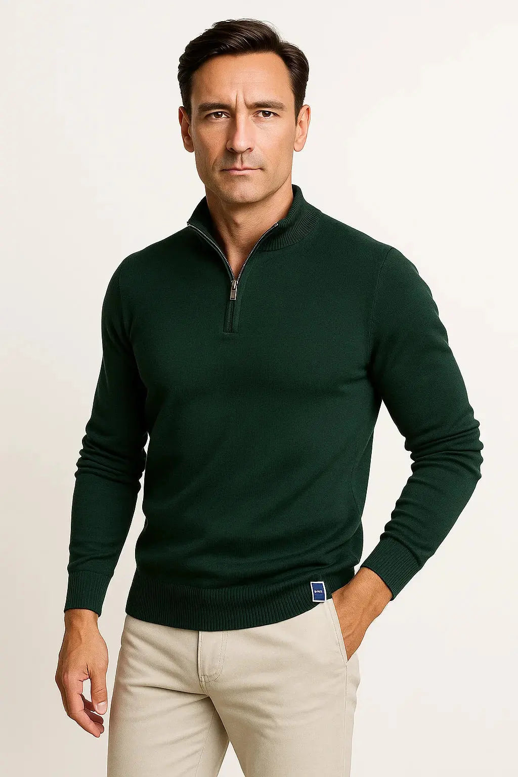 Harrington Oxford | Men's Quarter Zip Sweater Cotton Blend Classic Fit Minimalist Design Harrington Oxford