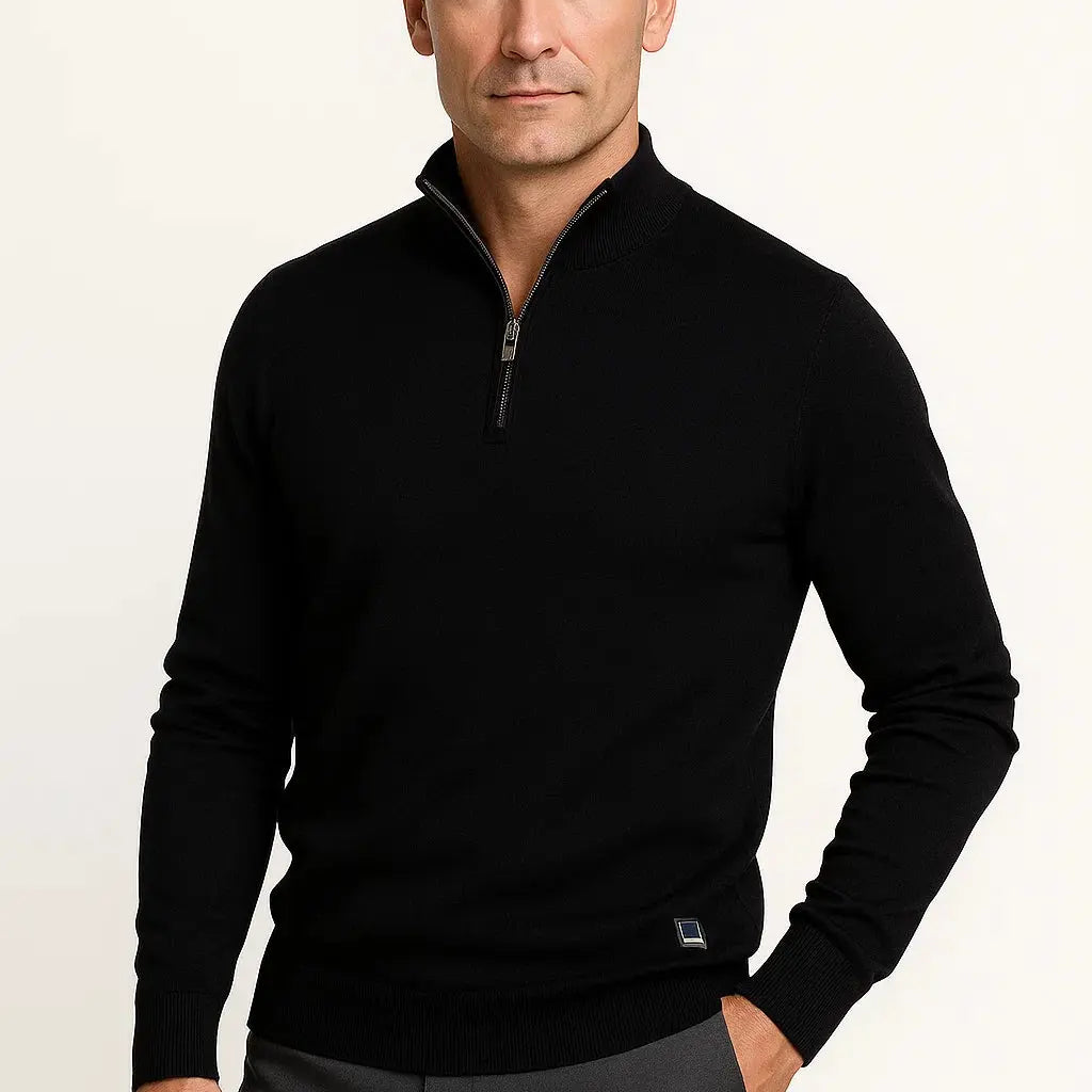 Harrington Oxford | Men's Quarter Zip Sweater Cotton Blend Classic Fit Minimalist Design Harrington Oxford