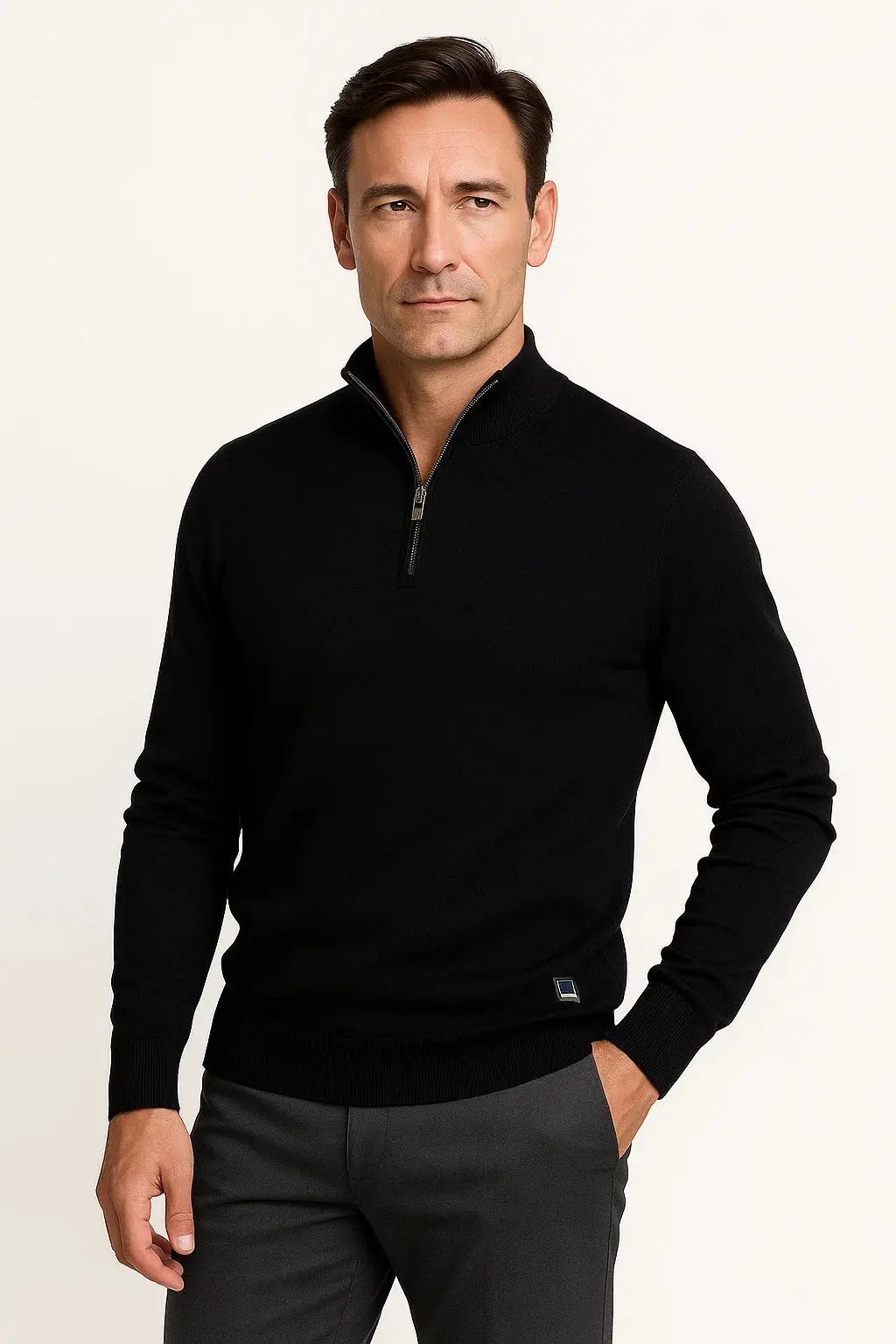 Harrington Oxford | Men's Quarter Zip Sweater Cotton Blend Classic Fit Minimalist Design Harrington Oxford
