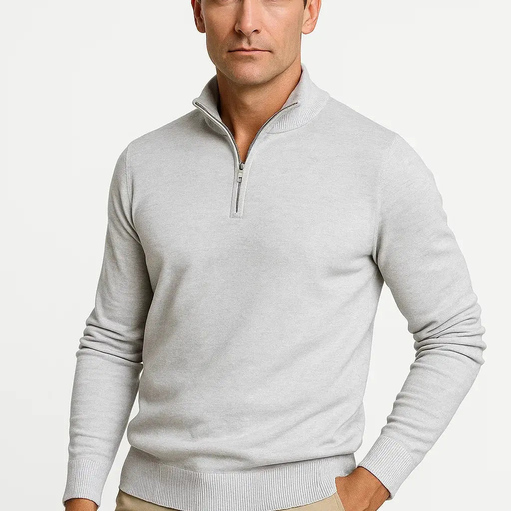 Harrington Oxford | Men's Quarter Zip Sweater Cotton Blend Classic Fit Minimalist Design Harrington Oxford
