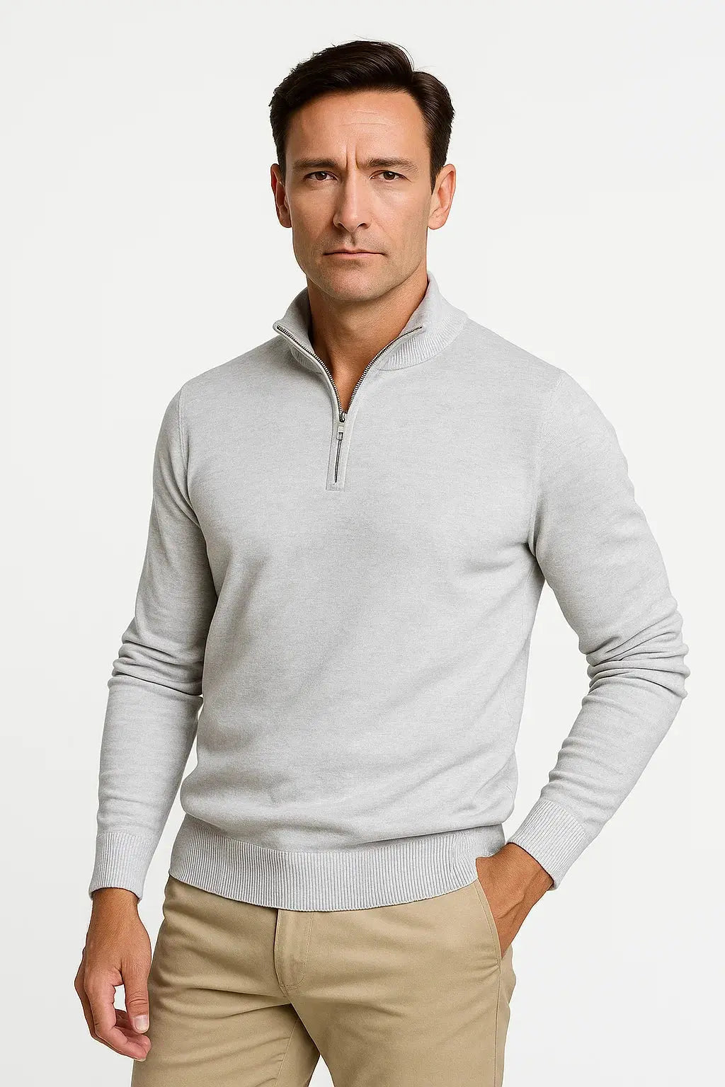 Harrington Oxford | Men's Quarter Zip Sweater Cotton Blend Classic Fit Minimalist Design Harrington Oxford