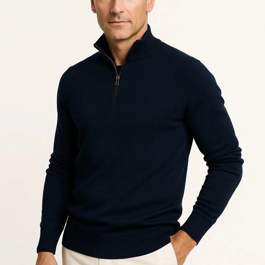 Harrington Oxford | Men's Quarter Zip Sweater Cotton Blend Classic Fit Minimalist Design Harrington Oxford