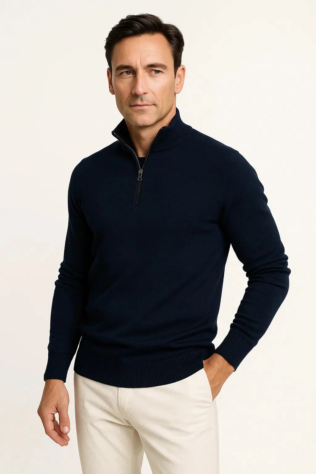 Harrington Oxford | Men's Quarter Zip Sweater Cotton Blend Classic Fit Minimalist Design Harrington Oxford