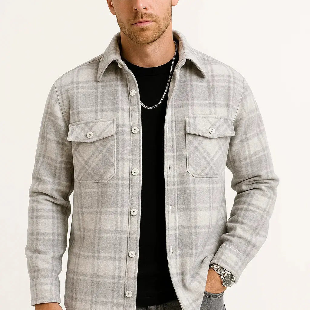 Harrington Oxford | Men's Casual Shirt Cotton-Polyester Blend Long Sleeve Checkered Khaki Harrington Oxford