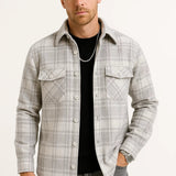 Men's Casual Shirt Cotton-Polyester Blend Long Sleeve Checkered Khaki