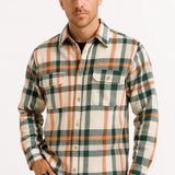Men's Casual Shirt Cotton-Polyester Blend Long Sleeve Checkered Khaki