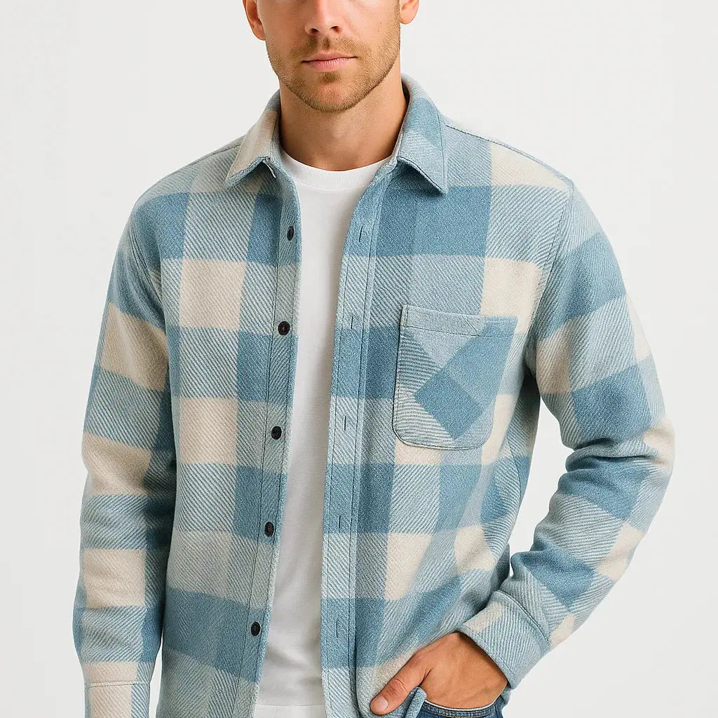 Harrington Oxford | Men's Casual Shirt Cotton-Polyester Blend Long Sleeve Checkered Khaki Harrington Oxford