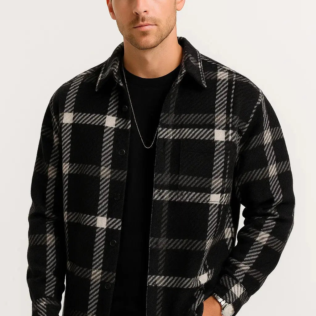 Harrington Oxford | Men's Casual Shirt Cotton-Polyester Blend Long Sleeve Checkered Khaki Harrington Oxford