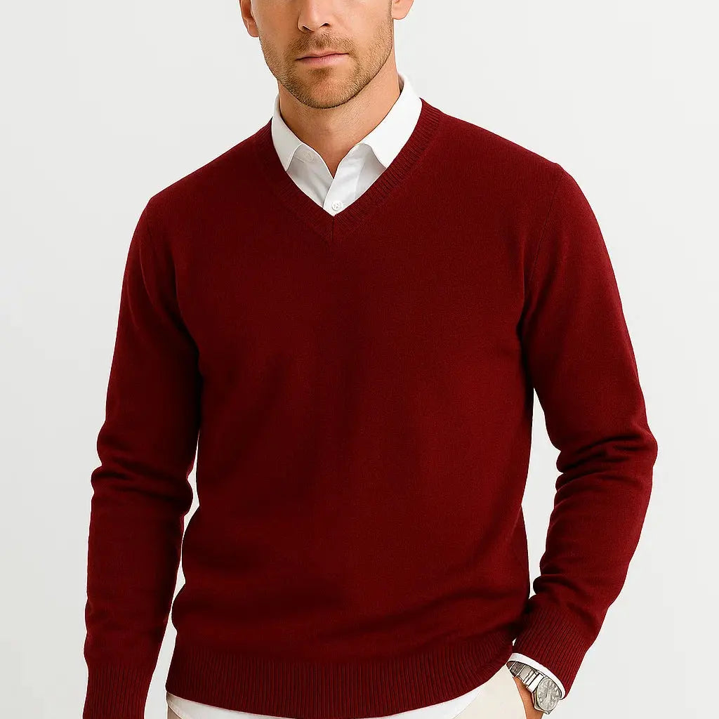 Harrington Oxford | Men's Sweater Wool-Polyester Blend V-Neck Lightweight Harrington Oxford