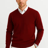 Men's Sweater Wool-Polyester Blend V-Neck Lightweight