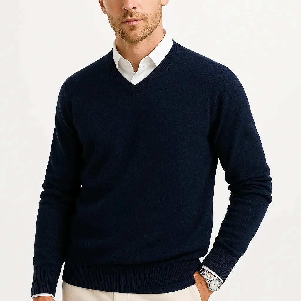 Harrington Oxford | Men's Sweater Wool-Polyester Blend V-Neck Lightweight Harrington Oxford