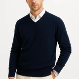 Men's Sweater Wool-Polyester Blend V-Neck Lightweight
