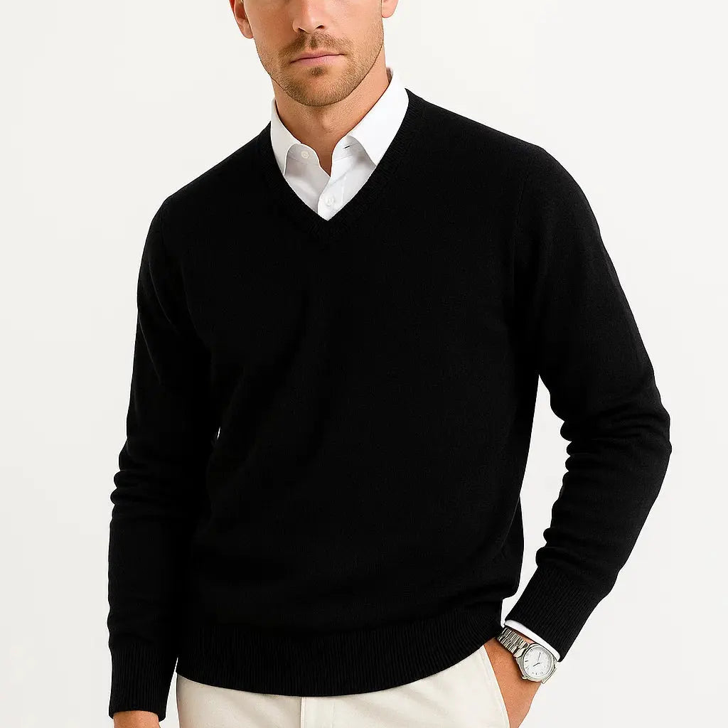 Harrington Oxford | Men's Sweater Wool-Polyester Blend V-Neck Lightweight Harrington Oxford